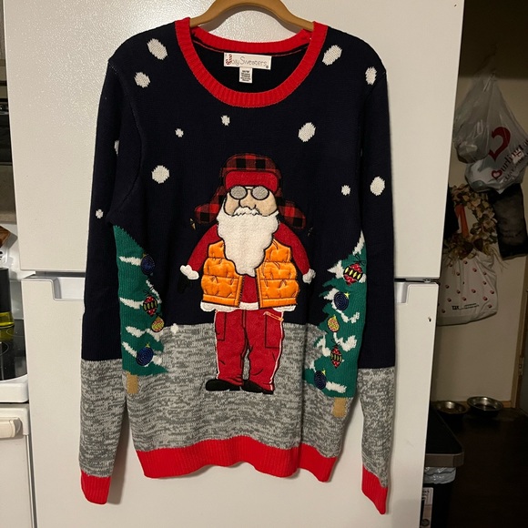 Men's Jolly Sweaters Hunting Santa‎ "UGLY" Christmas Sweater Acrylic Size Medium - Picture 2 of 6